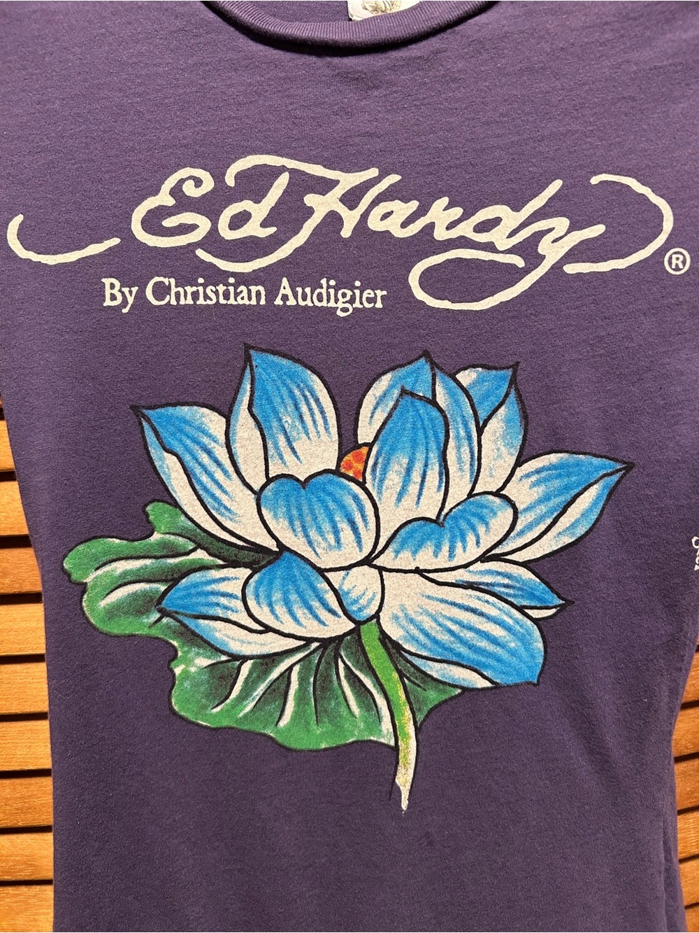 Ed Hardy Purple Long Sleeve Tunic Dress with Blue & Green Lotus Graphic - Picture 9 of 16